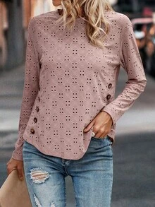 SHEIN LUNE 女式空心針織t恤 - 粉色 - 查看 5