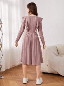 SHEIN 青少年女孩针织罗纹套头毛衣裙（带短袖）