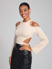 SK TroubleMaker Jersey de hombros descubiertos de cintura con abertura - Albaricoque - Ver 4