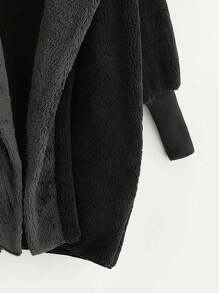 SHEIN LUNE Abrigo teddy con parte delantera abierta con capucha - Negro - Ver 4