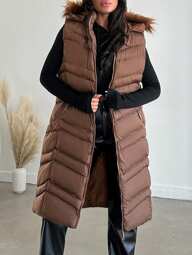 EURMUSE Gilet imbottito bordo sfocato con cappuccio con zip