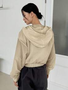 DAZY Women's Solid Color Drawstring Hoodie - Khaki - View 2