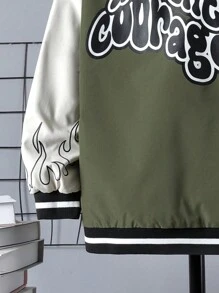 SHEIN 男孩休閒拼接袖棒球領前拉鍊輕量針織外套，印有字母印花，適合大孩童 - 彩色 - 查看 3