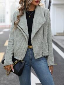 SHEIN Clasi 大翻領拉鏈開襟搖粒絨夾克 - 灰色 - 查看 1