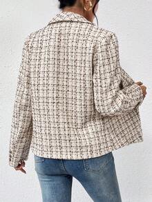 SHEIN Frenchy Hoa văn kẻ sọc Khăn quàng Mở Mặt trước Áo vest - Màu Khaki - Xem 2