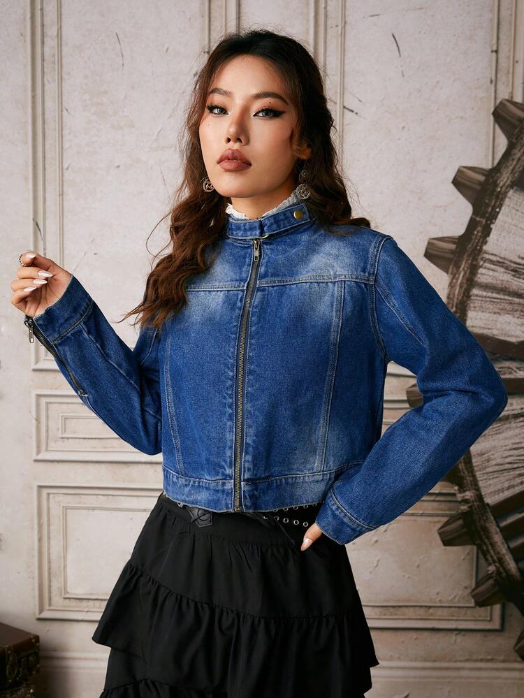 Zip Up Crop Denim Jacket