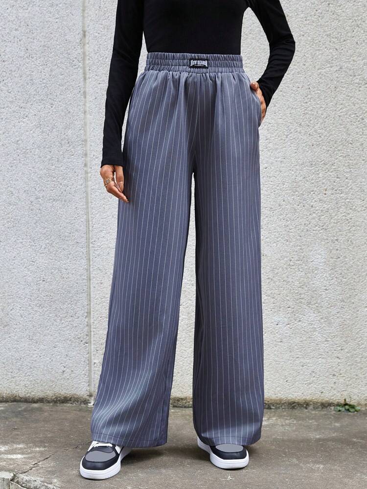 Striped Print Slant Pocket Wide Leg Pants