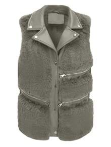 Women's Faux Fur Jacket With Zipper Vest - Perfect For Fall And Winter - Grey - View 3
