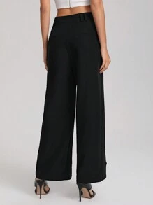 KAYLA BANDY 紐扣細節闊腿褲 - 黑色 - 查看 2