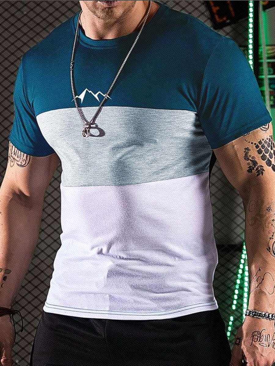 Manfinity Nam In Núi Khối màu Áo thun - Nhiều màu - Xem 1