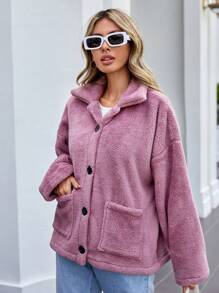 Manteau Avec Poches Épaule Tombante En Polaire