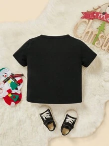 Baby Boy Christmas Print Tee - Black - View 2