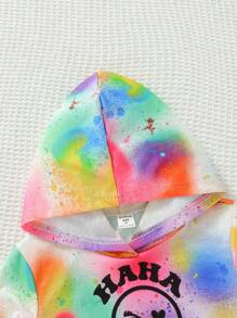 SHEIN Young Girl Tie Dye Expression Print Hoodie & Pants & Cami Top