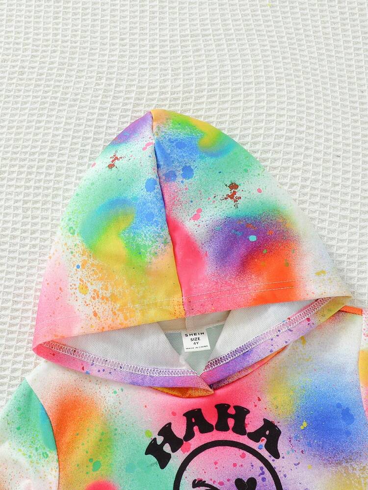 Young Girl Tie Dye Expression Print Hoodie & Pants & Cami Top