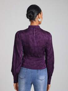 SEPARATE STACKS by DEASJ 花卉提花露肩鐲項燈籠袖上衣 - 紫色 - 查看 2