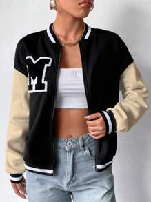 Flirla Preppy Style Alphabet Baseball Jacket Fall Winter Cloth For Women - Multicolor - View 5