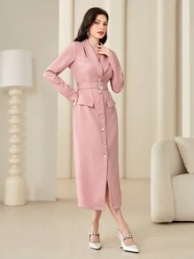 Modelyn 女式水晶裝飾腰帶西裝外套連衣裙