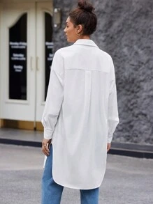 BizChic Drop Shoulder Button Front Shirt Without Belt - White - View 9