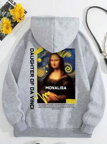 SHEIN EZwear Khẩu hiệu & Hình ảnh Túi kangaroo Dây rút Áo hoodie ấm áp - Màu Xám nhạt - Xem 1