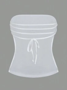 SHEIN EZwear Top bandeau unicolor fruncido lateral de espalda abierta con cordón - Blanco - Ver 2