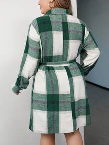 SHEIN Franclia Hơn In kẻ sọc Thắt lưng Váy sơ mi - màu xanh lá - Xem 3