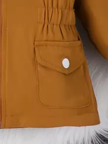 Kinder Freizeit Jacke Mit Kapuze, Warm Gefüttert Und Mit Taschen Am Bündchen - Braun - Übersicht 4