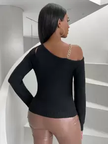 Zolique Jersey con diseño de cadena con abertura de cuello asimétrico