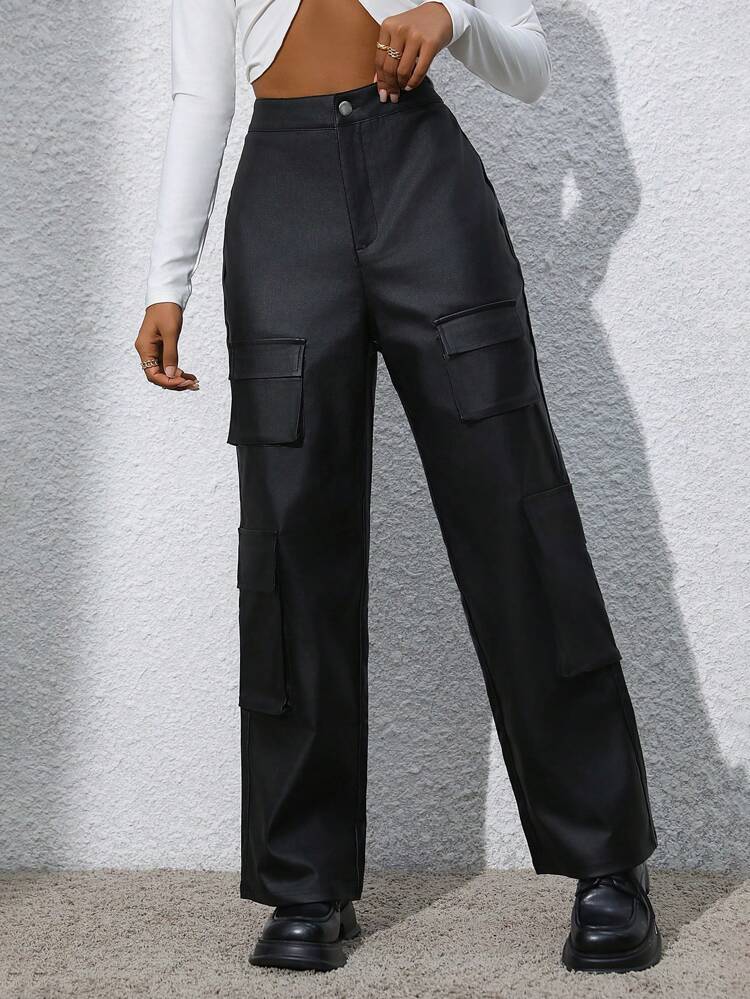 Women's Casual Solid Color Straight Leg Pocket Pants