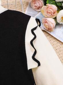 SHEIN 適合少女穿著的長袖荷葉領毛衣連衣裙 - 彩色 - 查看 5