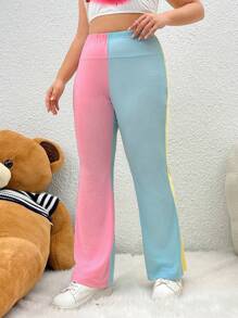 SHEIN EZwear Plus Two Tone Flare Leg Leggings - Multicolor - View 1