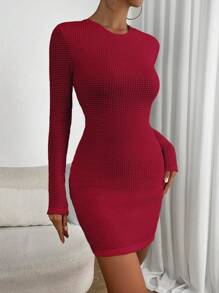 SHEIN Unity Vestido ajustado de espalda abierta con cordón - Rojo - Ver 3