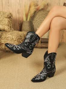 Styleloop 女性時尚復古刺繡西部牛仔靴子