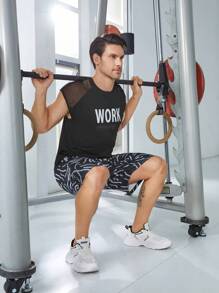 Manfinity Sport Corelite 男友风 男士 字母图案 撞色网眼 运动 T 恤 健身上衣 健身衬衫 健身上衣 健身上衣 健身上衣 - 黑色 - 查看 5