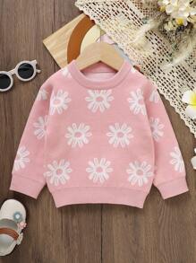 Baby Girl Floral Pattern Sweater - Pink - View 1