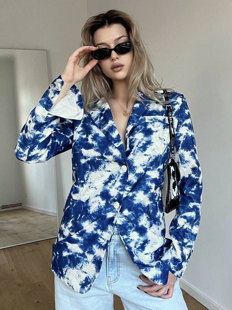 Tie Dye Button Front Blazer