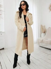 Zolique Zip Up Longline Teddy Coat - Apricot - View 3