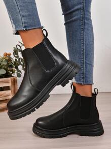 2025年秋冬女士时尚坡跟厚底切尔西靴，完美搭配白色连衣裙 - 黑色 - 查看 3