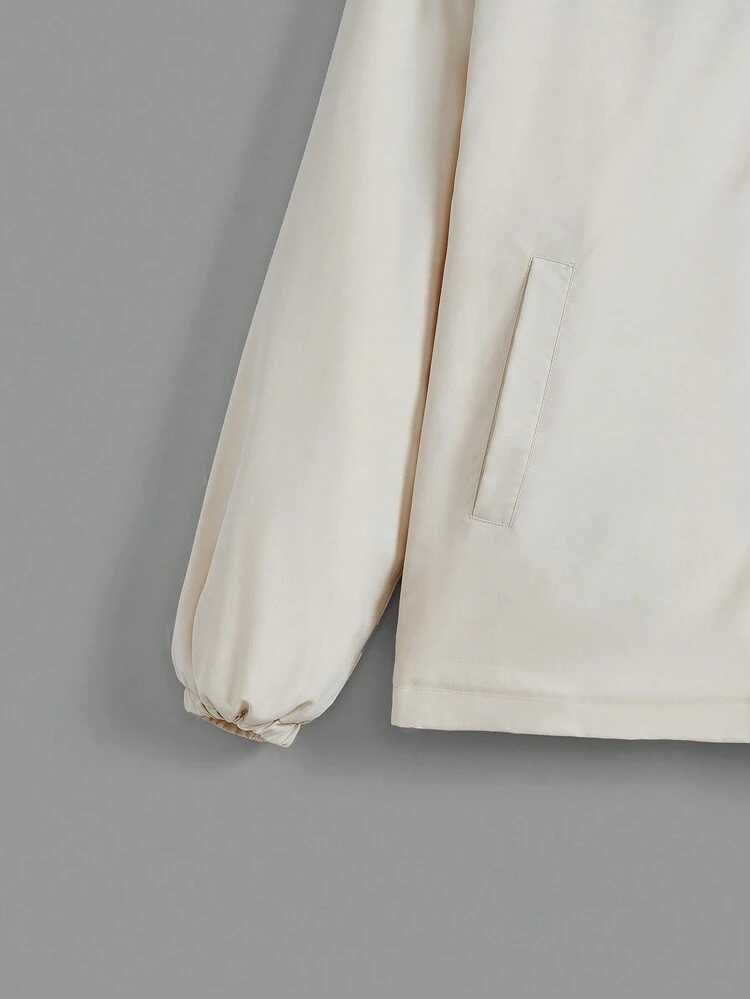 Star & Letter Patched Detail Drop Shoulder Zipper Fleece Coat