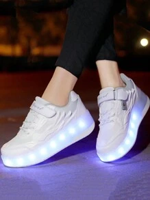 女性休閒運動鞋女性溜冰鞋&冰冰鞋戶外車輪鞋,酷燈鞋,時尚顏色,可伸縮雙輪戶外車輪鞋,USB可充電 - 白色 - 查看 7