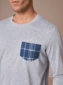 Hombres Conjunto de pijama con estampado de cuadros - Gris Claro - Ver 4