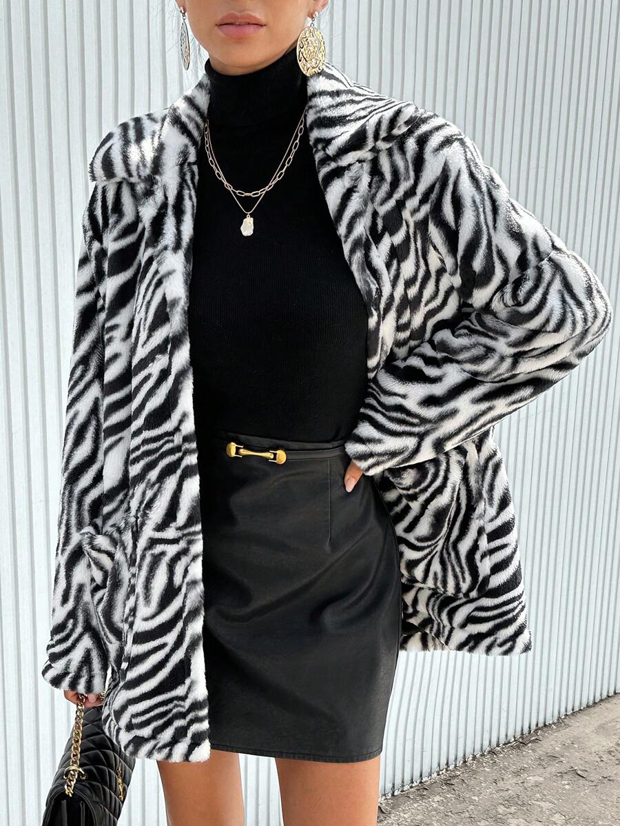 SHEIN Essnce In hoa văn ngựa vằn Nút phía trước áo - Nhiều màu - Xem 1