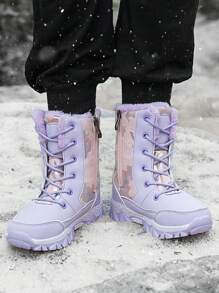 Của phụ nữ Ấm áp Và Dày lên Mùa Đông Giày bốt ngắn Với Lace-up Và Dây kéo Thiết kế , Hàn Quốc Phong cách Đúng mốt Toàn trận Bốt Tuyết Đối với Giải trí Mặc - Màu tím - Xem 4