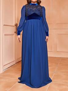 SHEIN Belle Vestido De Dama De Honor Elegante De Talla Grande, Lujoso Con Parche De Cuentas - Azul Marino - Ver 2
