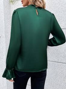 SHEIN Privé Frill Neck Flounce Sleeve Blouse - Green - View 2
