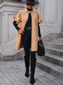 SHEIN LUNE Viền Ruffle Mở Mặt trước Áo khoác - Màu nâu  Mocha - Xem 4