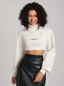 Sarabasti Gekürzter Turtle-neck-pullover Mit Zopfmuster - Beige - Übersicht 6