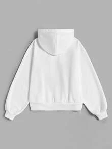 SHEIN EZwear 大码人像及标语图案拉链卫衣 - 白色 - 查看 3