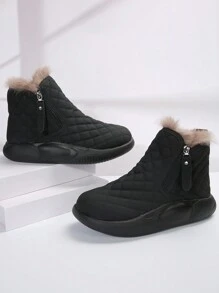 Women's Black Anti-slip Snow Boots With Thickened Plush Lining, 2023 Winter Collection, Lightweight Platform Casual Short Boots For Outdoor Activities - Black - View 1