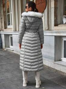 EURMUSE Của phụ nữ Thắt lưng Đệm Áo khoác Với Vòng cổ - Màu Xám nhạt - Xem 2