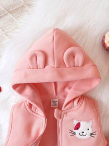 3pcs Em bé Cô gái Dễ thương Thêu Lông cừu Dày lên Hoodie Bộ Đối với Mùa thu Và Mùa Đông - Hồng - Xem 7
